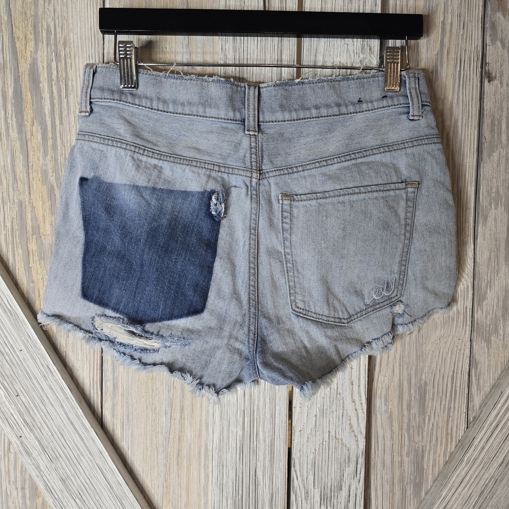 Express Distressed Light Blue Denim Jean Shorts - Picture 2 of 6